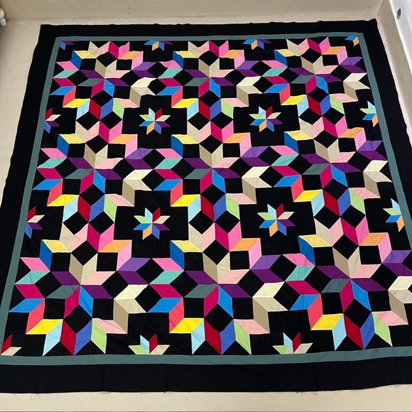 Black Cosmic Jewels Cotton Fabric queen size Patchwork quilt top/topper - Picture 1 of 4